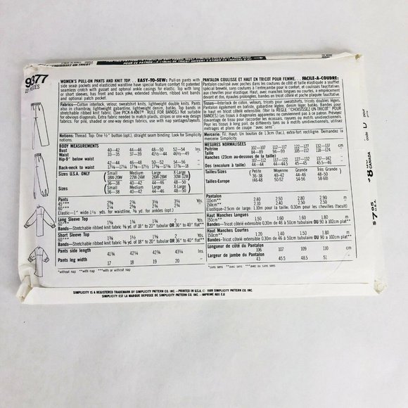 Simplicity 9377 Womans Pants Knit Long Sleeve Top Sweatsuit Plus Size 18-32W - Picture 5 of 6